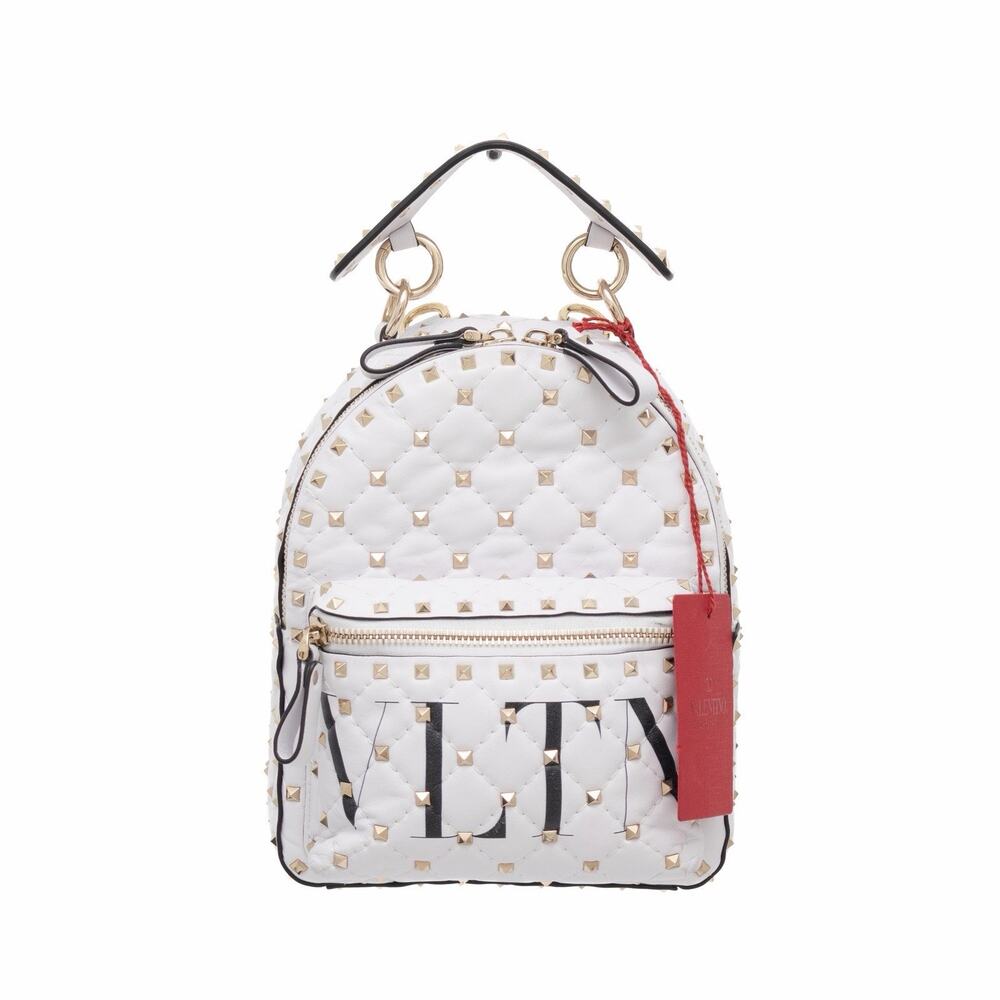 VALENTINO GARAVANI VLTN Rockstud Spike White Quilted Leather Mini Backpack